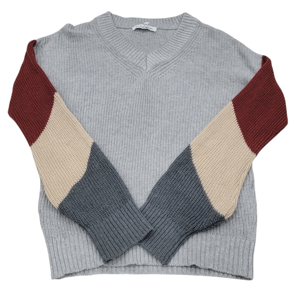 BCBGeneration V-neck Knit Sweater Colorblock Lantern Sleeves Grey Women’… - Picture 4 of 16